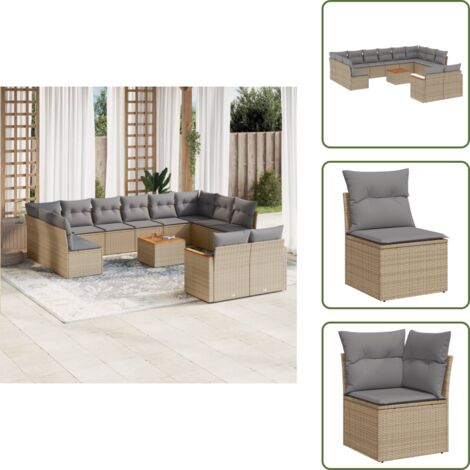 Rattan sintetico - vidaXL Set Divano da Giardino 13 pz con Cuscini Beige Misto Polyrattan - Tavolo da giardino