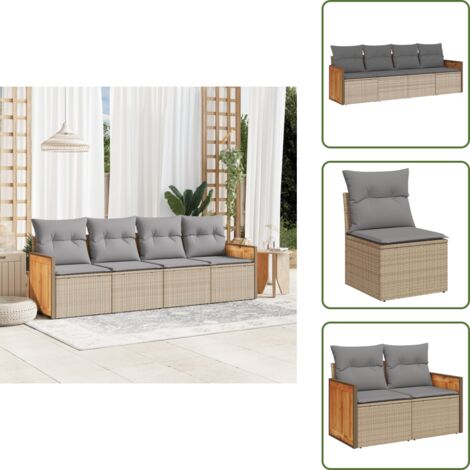Rattan sintetico - vidaXL Set Divano da Giardino 4 pz con Cuscini Beige in Polyrattan - Arredamento da esterno