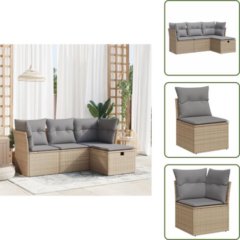 Rattan sintetico - vidaXL Set Divano da Giardino 4 pz con Cuscini Beige in Polyrattan - Mobili da giardino