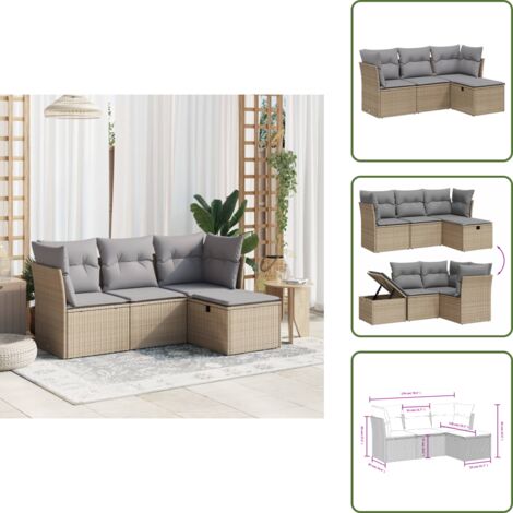 Rattan sintetico - vidaXL Set Divano da Giardino 4 pz con Cuscini Beige Misto Polyrattan - Acciaio verniciato
