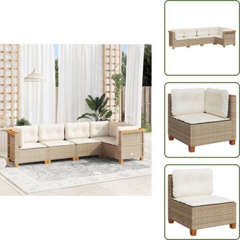 Rattan sintetico - vidaXL Set Divano da Giardino 5 pz con Cuscini Beige in Polyrattan - Mobili da giardino