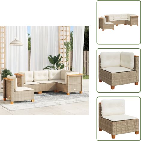 Rattan sintetico - vidaXL Set Divano da Giardino 5 pz con Cuscini Beige in Polyrattan - Mobili da giardino