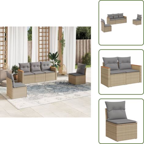 Rattan sintetico - vidaXL Set Divano da Giardino 5 pz con Cuscini Beige Misto Polyrattan - Poltrone da giardino
