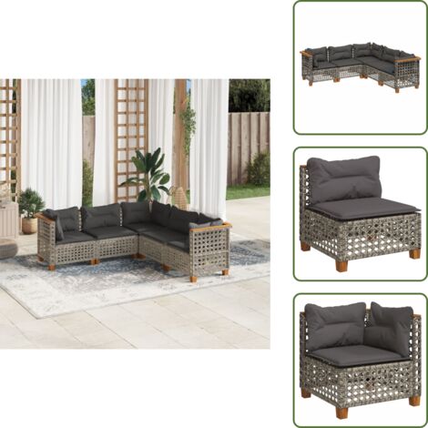 Rattan sintetico - vidaXL Set Divano da Giardino 5 pz con Cuscini Grigio in Polyrattan - Mobili da giardino