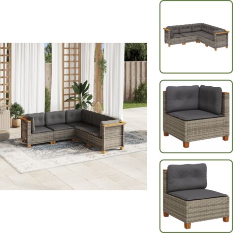 Rattan sintetico - vidaXL Set Divano da Giardino 5 pz con Cuscini Grigio in Polyrattan - Mobili da giardino