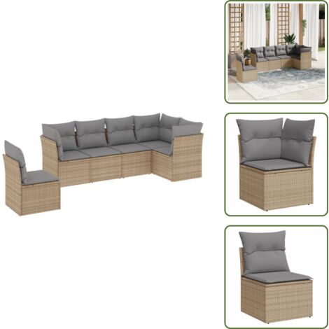 Rattan sintetico - vidaXL Set Divano da Giardino 6 pz con Cuscini Beige in Polyrattan - Mobili da giardino