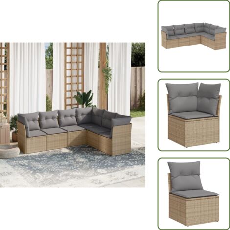 Rattan sintetico - vidaXL Set Divano da Giardino 6 pz con Cuscini Beige in Polyrattan - Mobili da giardino