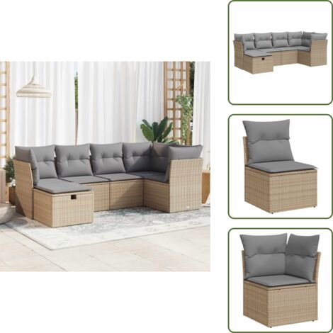 Rattan sintetico - vidaXL Set Divano da Giardino 6 pz con Cuscini Beige in Polyrattan - Mobili da giardino