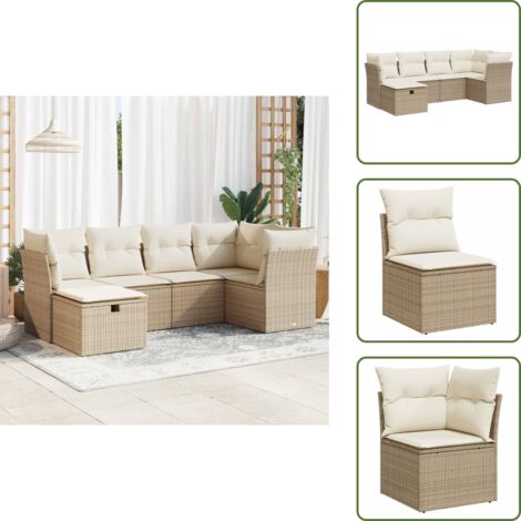 Rattan sintetico - vidaXL Set Divano da Giardino 6 pz con Cuscini Beige in Polyrattan - Mobili da giardino