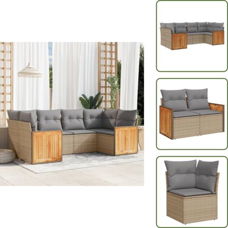 Rattan sintetico - vidaXL Set Divano da Giardino 6 pz con Cuscini Beige in Polyrattan - Poltrona da giardino