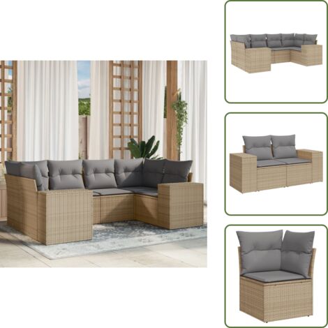 Rattan sintetico - vidaXL Set Divano da Giardino 6 pz con Cuscini Beige in Polyrattan - Poltrone da giardino
