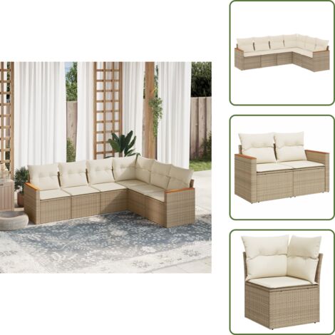 Rattan sintetico - vidaXL Set Divano da Giardino 6 pz con Cuscini Beige in Polyrattan - Poltrone da giardino