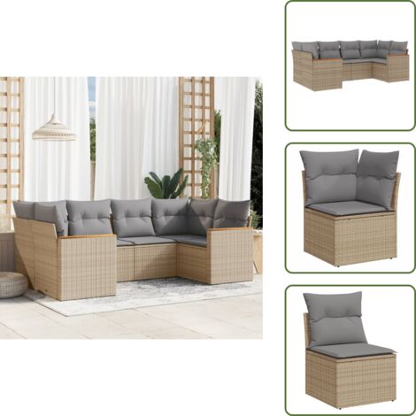 Rattan sintetico - vidaXL Set Divano da Giardino 6 pz con Cuscini Beige Misto Polyrattan - Poltrone da giardino