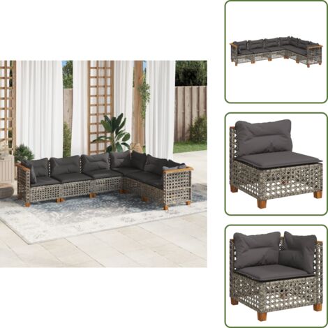 Rattan sintetico - vidaXL Set Divano da Giardino 6 pz con Cuscini Grigio in Polyrattan - Mobili da esterno