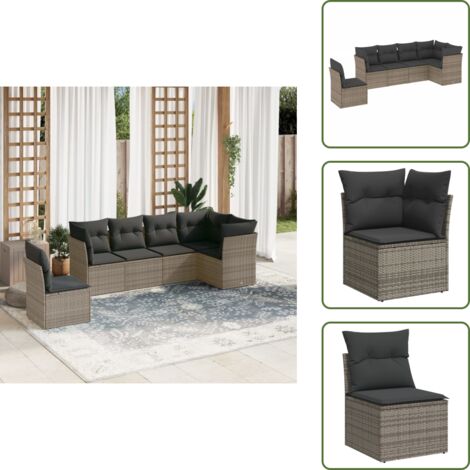 Rattan sintetico - vidaXL Set Divano da Giardino 6 pz con Cuscini Grigio in Polyrattan - Mobili da esterno