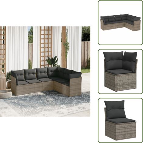 Rattan sintetico - vidaXL Set Divano da Giardino 6 pz con Cuscini Grigio in Polyrattan - Mobili da giardino
