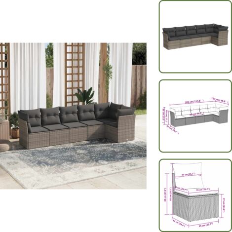 Rattan sintetico - vidaXL Set Divano da Giardino 6 pz con Cuscini Grigio in Polyrattan - Mobili da giardino