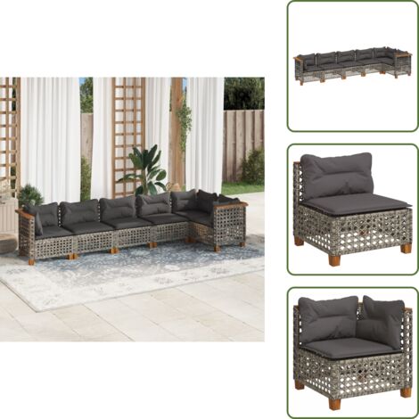 Rattan sintetico - vidaXL Set Divano da Giardino 6 pz con Cuscini Grigio in Polyrattan - Mobili da giardino