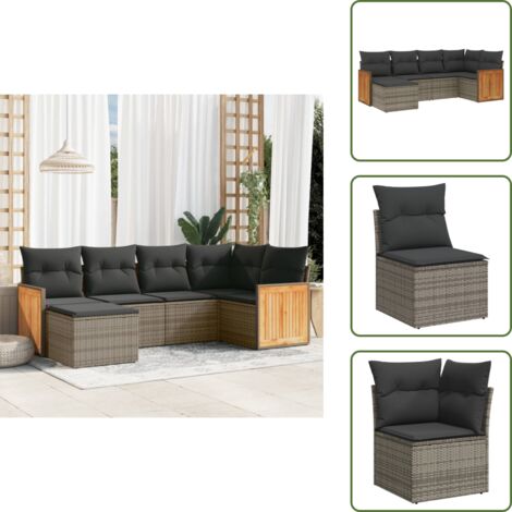 Rattan sintetico - vidaXL Set Divano da Giardino 6 pz con Cuscini Grigio in Polyrattan - Poltrona da giardino