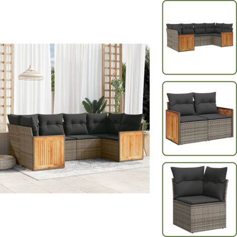 Rattan sintetico - vidaXL Set Divano da Giardino 6 pz con Cuscini Grigio in Polyrattan - Poltrona da giardino
