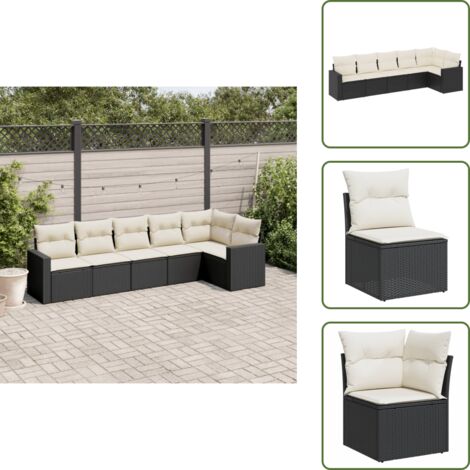 Rattan sintetico - vidaXL Set Divano da Giardino 6 pz con Cuscini Nero in Polyrattan - Mobili da esterno