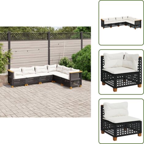 Rattan sintetico - vidaXL Set Divano da Giardino 6 pz con Cuscini Nero in Polyrattan - Mobili da giardino