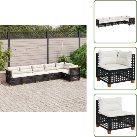 Rattan sintetico - vidaXL Set Divano da Giardino 6 pz con Cuscini Nero in Polyrattan - Mobili da giardino