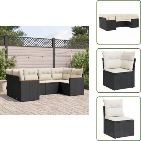 Rattan sintetico - vidaXL Set Divano da Giardino 6 pz con Cuscini Nero in Polyrattan - Poltrone da giardino