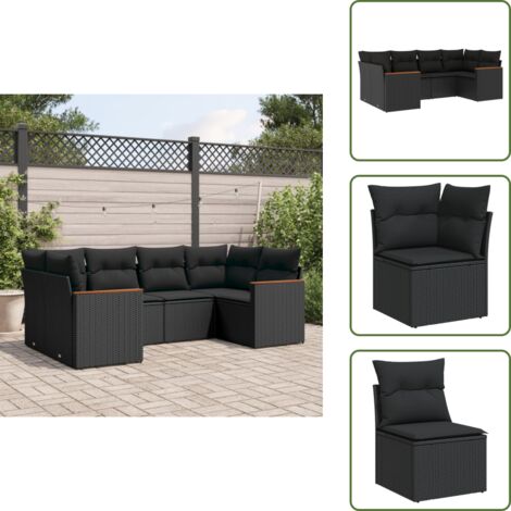 Rattan sintetico - vidaXL Set Divano da Giardino 6 pz con Cuscini Nero in Polyrattan - Poltrone da giardino