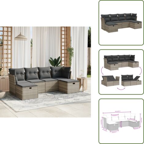 Rattan sintetico - vidaXL Set Divano da Giardino 6pz con Cuscini Grigio Chiaro Polyrattan - Acciaio verniciato