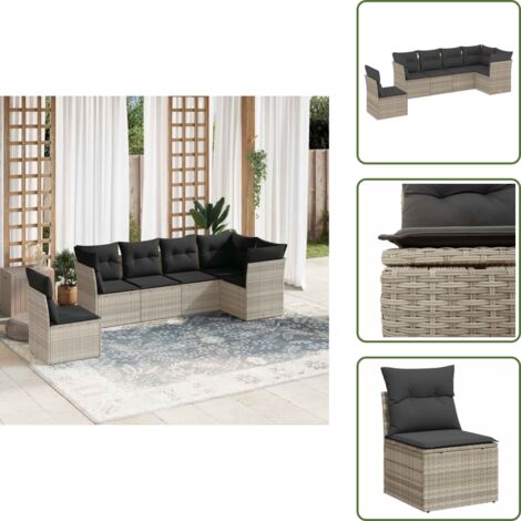 Rattan sintetico - vidaXL Set Divano da Giardino 6pz con Cuscini Grigio Chiaro Polyrattan - Mobili da esterno