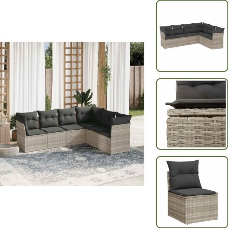 Rattan sintetico - vidaXL Set Divano da Giardino 6pz con Cuscini Grigio Chiaro Polyrattan - Mobili da giardino