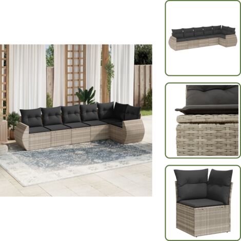 Rattan sintetico - vidaXL Set Divano da Giardino 6pz con Cuscini Grigio Chiaro Polyrattan - Poltrona da giardino