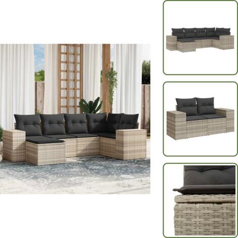 Rattan sintetico - vidaXL Set Divano da Giardino 6pz con Cuscini Grigio Chiaro Polyrattan - Poltrona da giardino