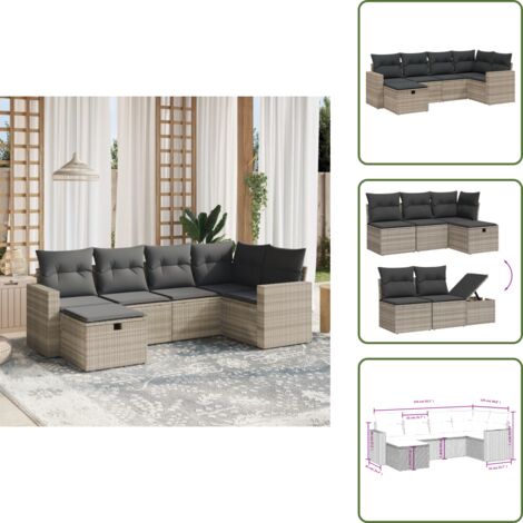 Rattan sintetico - vidaXL Set Divano da Giardino 6pz con Cuscini Grigio Chiaro Polyrattan - Poltrona da giardino