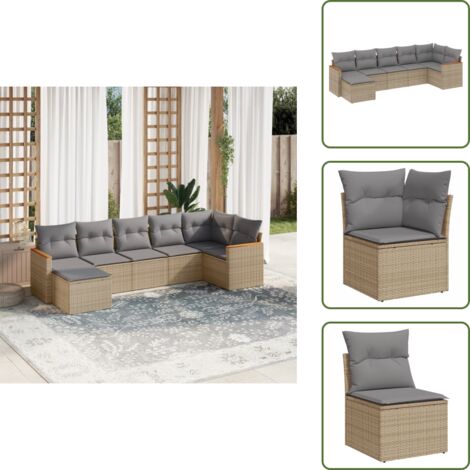 Rattan sintetico - vidaXL Set Divano da Giardino 7 pz con Cuscini Beige Misto Polyrattan - Poltrona da giardino