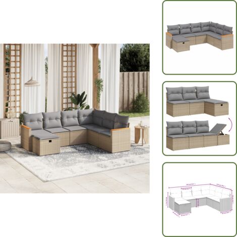 Rattan sintetico - vidaXL Set Divano da Giardino 7 pz con Cuscini Beige Misto Polyrattan - Poltrona da giardino