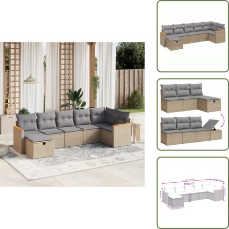 Rattan sintetico - vidaXL Set Divano da Giardino 7 pz con Cuscini Beige Misto Polyrattan - Poltrona da giardino