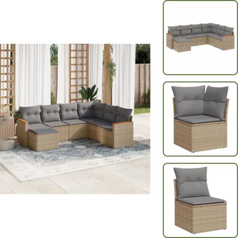 Rattan sintetico - vidaXL Set Divano da Giardino 7 pz con Cuscini Beige Misto Polyrattan - Poltrone da giardino