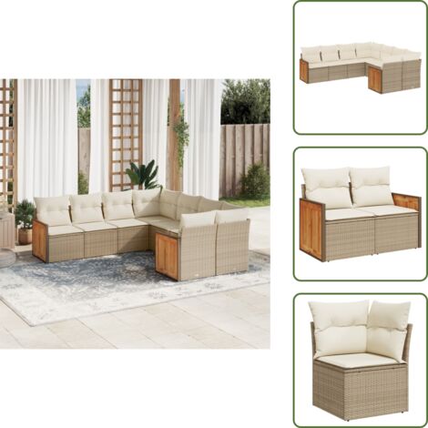 Rattan sintetico - vidaXL Set Divano da Giardino 8 pz con Cuscini Beige in Polyrattan - Poltrone da giardino