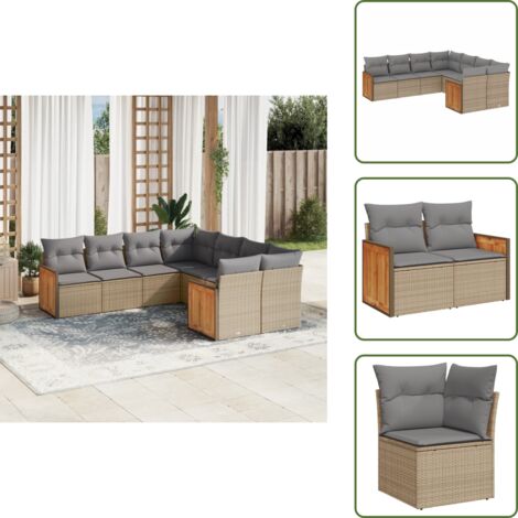 Rattan sintetico - vidaXL Set Divano da Giardino 8 pz con Cuscini Beige in Polyrattan - Poltrone da giardino