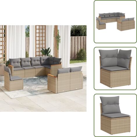 Rattan sintetico - vidaXL Set Divano da Giardino 8 pz con Cuscini Beige Misto Polyrattan - Poltrone da giardino