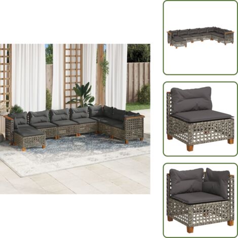 Rattan sintetico - vidaXL Set Divano da Giardino 8 pz con Cuscini Grigio in Polyrattan - Mobili da giardino