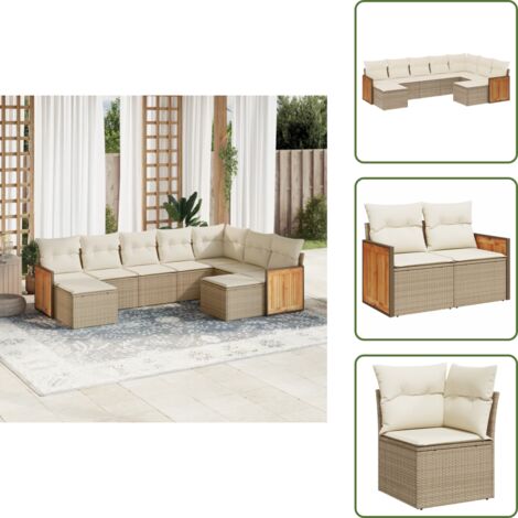 Rattan sintetico - vidaXL Set Divano da Giardino 9 pz con Cuscini Beige in Polyrattan - Poltrone da giardino