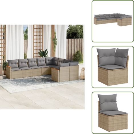 Rattan sintetico - vidaXL Set Divano da Giardino 9 pz con Cuscini Beige Misto Polyrattan - Poltrone da giardino