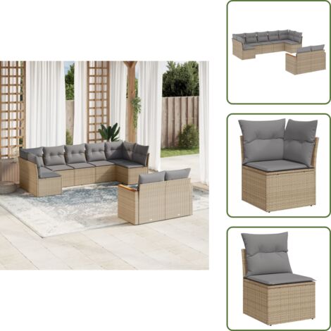 Rattan sintetico - vidaXL Set Divano da Giardino 9 pz con Cuscini Beige Misto Polyrattan - Poltrone da giardino