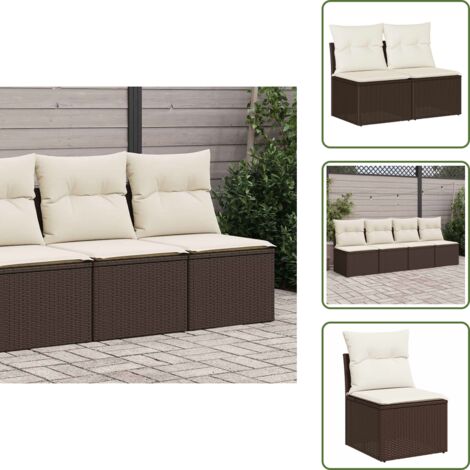 Rattan sintetico - vidaXL Set Divano Giardino 4 pz con Cuscini Marrone Polyrattan Acacia - Cuscini sfoderabili