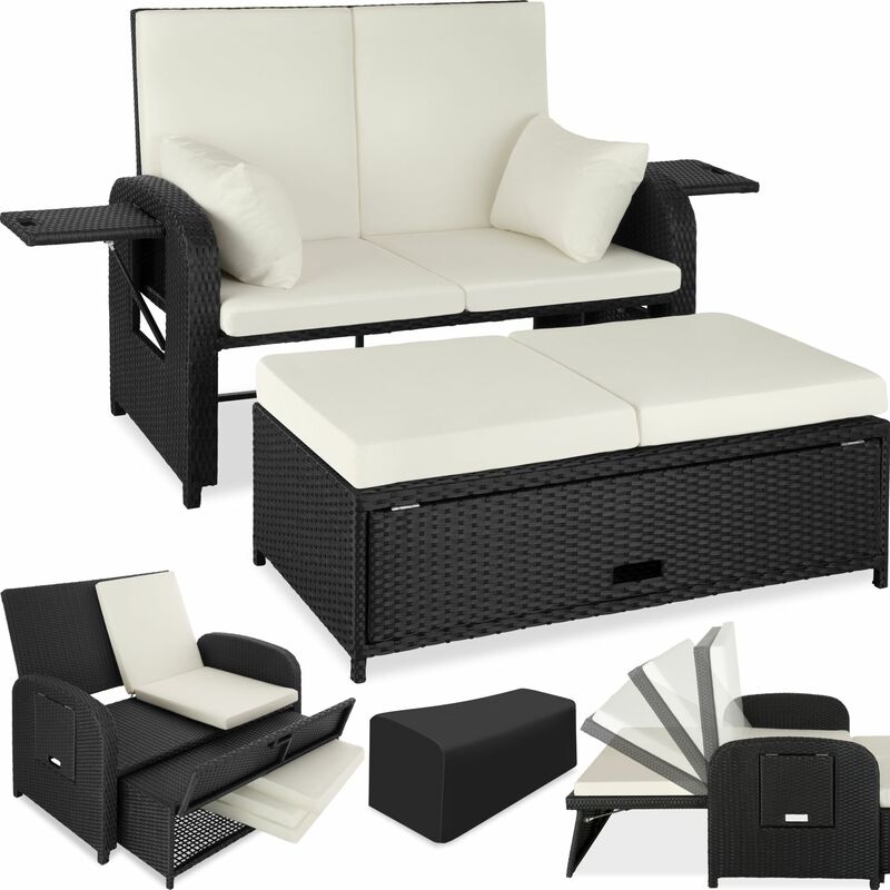 Rattan sofa Crete - 2 seater sofa, garden sofa, recliner sofa - black