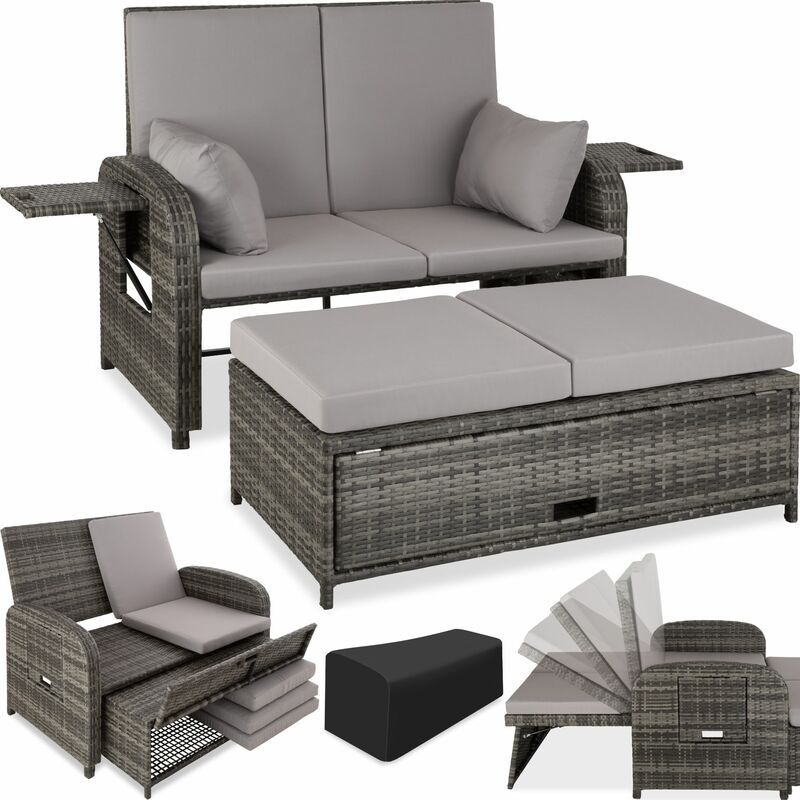 Rattan sofa Crete - 2 seater sofa, garden sofa, recliner sofa - grey