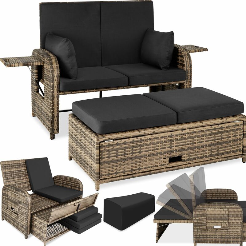 Tectake - Rattan Sofa mit Aluminiumgestell Kreta, inkl. Schutzhülle - Loungemöbel, Gartenmöbel, Gartengarnitur - natur